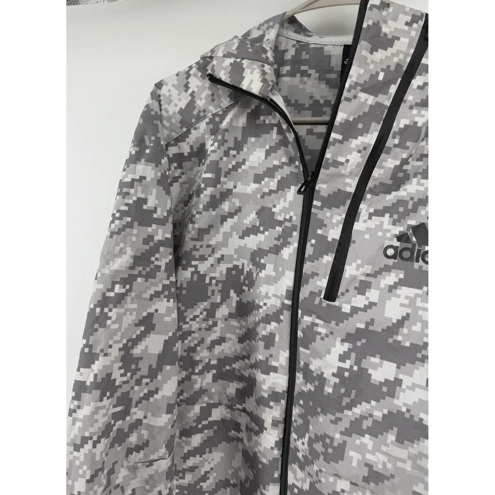 Adidas Mens ID Reflective Track Jacket Gray Digital Camouflage Full Zip Hooded S
